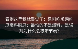 看到这里我就警觉了：黑料吃瓜网吃瓜爆料刷屏：最怕的不是爆料，是误判为什么会被带节奏？
